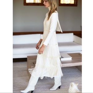 EMERSON FRY Fringe Midi Dress Ivory